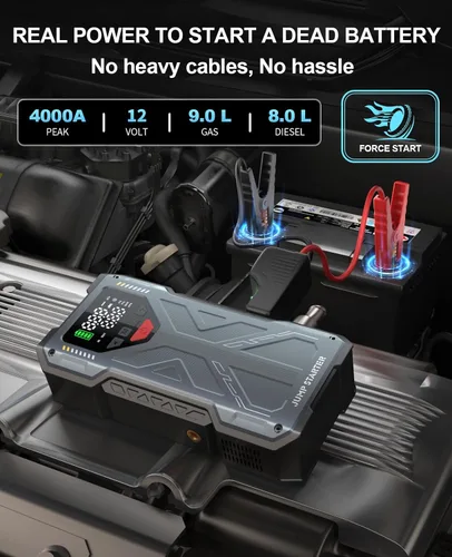 Miniatura 2 de Arrancador de salto con compresor de aire, caja de salto portátil de coche de 4000 A 12 V, inflador de neumáticos de 150 PSI, batería de inflador