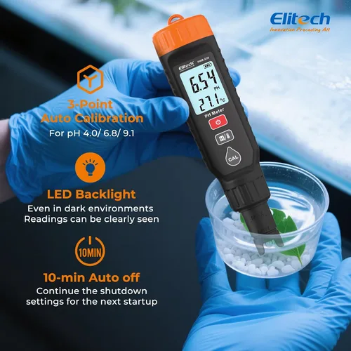 Miniatura 4 de Elitech Profesional Pluma Medidor de pH - Probador Digital para pH y Temperatura en Hidroponía, Soluciones de Crecimiento con Kit de Calibración