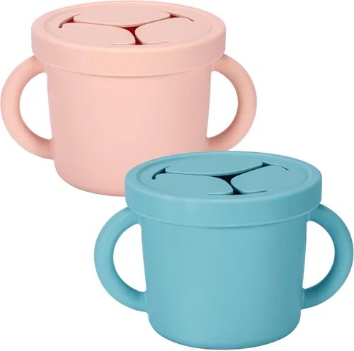 Miniatura 9 de Recipientes de silicona de grado alimenticio para aperitivos, recipientes de aperitivos con asas y tapa para niños pequeños (color 2)