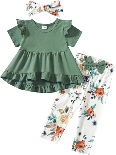 Miniatura 153 de Kucnuzki Conjunto de ropa para bebé niña pequeña, camisa de manga con volantes, pantalón floral, ropa de otoño e invierno para niña