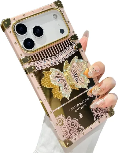 Miniatura 54 de Bonita funda compatible con Samsung Galaxy S22 Ultra, soporte plegable de lujo con diseño de mariposa brillante para mujeres y niñas, funda Blanco