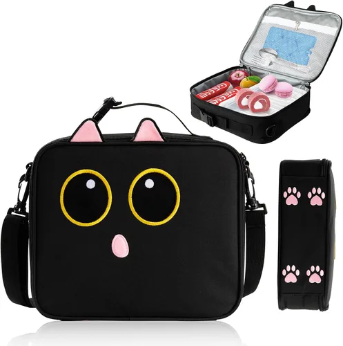 Lonchera Aislante de Gato Negro lonchera para Adolescente Niña Niño Niña Caja Bento Reutilizable Gran Capacidad Portátil Impermeable A Prueba de