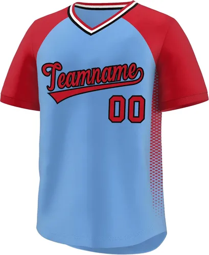 Miniatura 23 de Camiseta de béisbol personalizada con cuello en V para hombres, mujeres y jóvenes, camisetas de béisbol personalizadas con costuras o estampadas