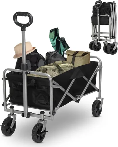 Carro plegable plegable con capacidad de peso de 220 libras, carrito de jardín plegable resistente con ruedas de playa todo terreno y soportes para