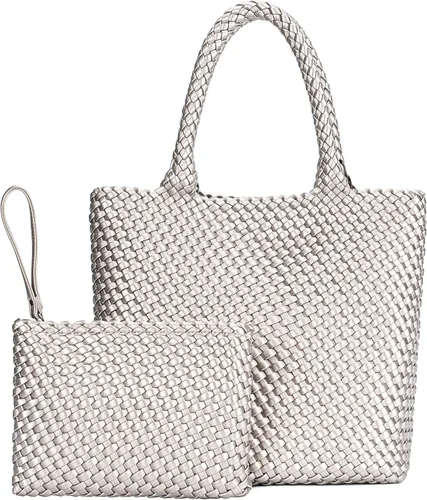 Miniatura 8 de Bolso de mano tejido para mujer, bolso grande de cuero tejido para mujer, elegante bolso de verano para trabajo, viajes, playa