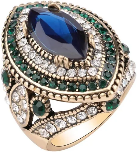 Anillo de mujer - 1.260 in de gran tamaño chapado en oro antiguo estilo turco multicolor piedras preciosas anillo vintage joyería de las mujeres