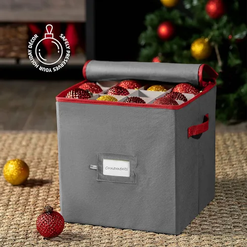 Miniatura 2 de ZOBER - Caja de almacenamiento para adornos navideños, con capacidad para 64 adornos, dos cremalleras, no tejido, a prueba de rasgaduras