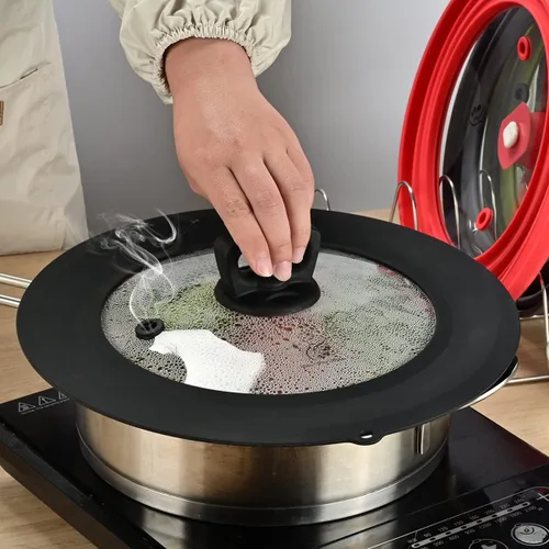 Miniatura 2 de Tapa universal de vidrio templado ventilado para sartén con borde de silicona resistente al calor, cubierta de tapa de salpicaduras de microondas