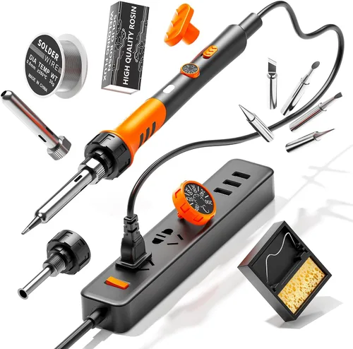 Miniatura 6 de Kit de soldador de hierro de temperatura ajustable de 60W - 9 en 1 con 5 puntas, soporte para alambre de soldadura para soldadura y reparación