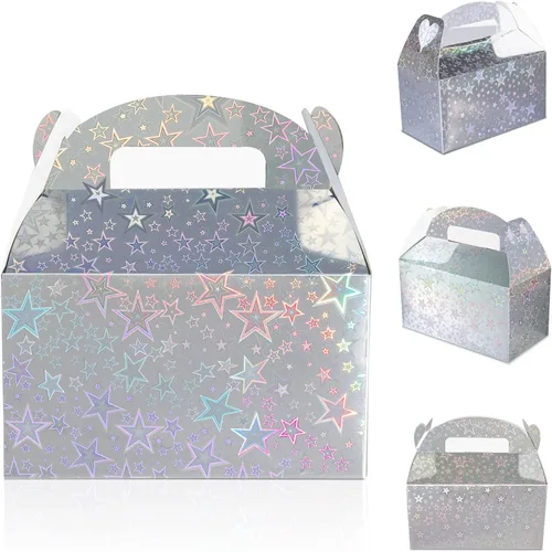 Naleyber Caja de regalo de fiesta de estrellas iridiscentes, 24 cajas holográficas a dos aguas para dulces, regalos de dulces, cajas brillantes para