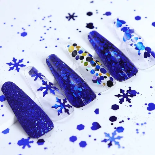 Miniatura 5 de Lentejuelas artísticas de uñas navideñas, copos de nieve azul holográficos, redondos, mariposa, corazón, copos de purpurina para decoración