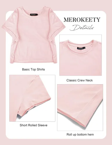 Miniatura 5 de MEROKEETY Camisetas cortas de verano de manga corta con cuello redondo para mujer