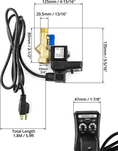 Miniatura 6 de QWORK Válvula automática de tanque de gas con enchufe estadounidense, adecuada para tanques de gas, patas de goteo y componentes del sistema de aire