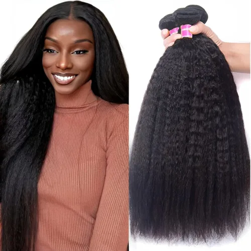 UNICE - Peluca Yaki de cabello humano lacio tipo afro 10A, 3 paquetes, extensiones de cabello 100% humano virgen mongol sin procesar, color natural