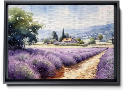Fields of Lavender, Watercolor Provence Landscape and Lavender Field - Watercolor Painting of Serene Beauty