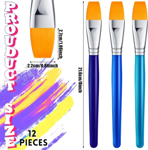 Miniatura 2 de Cindeer Paquete de 12 pinceles de pintura plana de 1 pulgada pequeños y anchos, pinceles acrílicos a granel, herramienta de pintura para acuarela