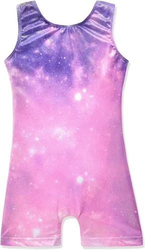 Miniatura 211 de HOZIY - Leotardos de gimnasia con pantalones cortos brillantes para niñas pequeñas; estampados de unicornio, aurora, arco iris, sirena, dinosaurio