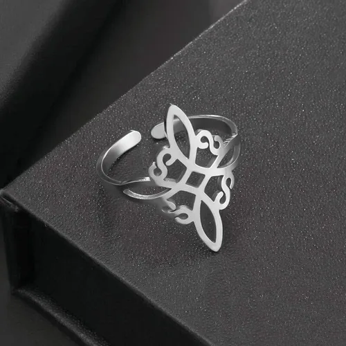 Miniatura 4 de Anillo de nudo de bruja para mujer, de acero inoxidable, ajustable, anillo de nudo de amor celta, anillo de nudo de brujas cuaternarias, amuleto