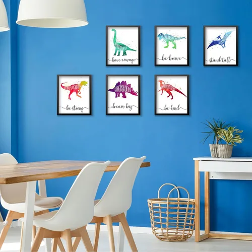 Miniatura 5 de Zonon 9 piezas de 8 x 10 pulgadas dinosaurio decoración de habitación de niño dinosaurio acuarela póster arte de pared palabras motivacionales citas