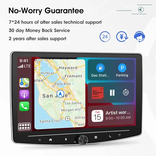 Miniatura 7 de [2G+64G] 10 pulgadas Android 13 pantalla táctil DIN simple coche estéreo giratorio Carplay Radio con cable/inalámbrico Carplay y Android Auto