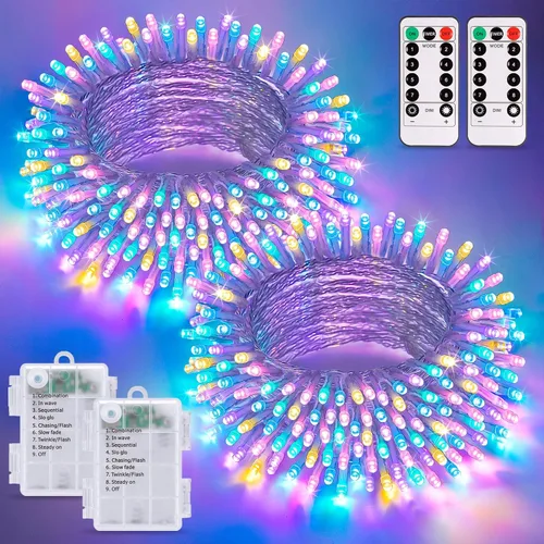 Miniatura 20 de JMEXSUSS Luces de Navidad multicolor que funcionan con pilas con 8 modos de control remoto, impermeables, 33 pies, 100 luces LED de Navidad