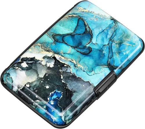 Miniatura 36 de ELFISH Mini cartera de aluminio RFID para tarjetas de crédito, funda de identificación de metal para hombres y mujeres, Happy Flower, Cartera Rfid