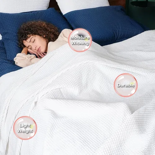 Miniatura 7 de ARlinen Manta 100% de algodón Tencel, ligera, transpirable, suave para todas las estaciones, para sofá, perfecta para personas que duermen con Blanco