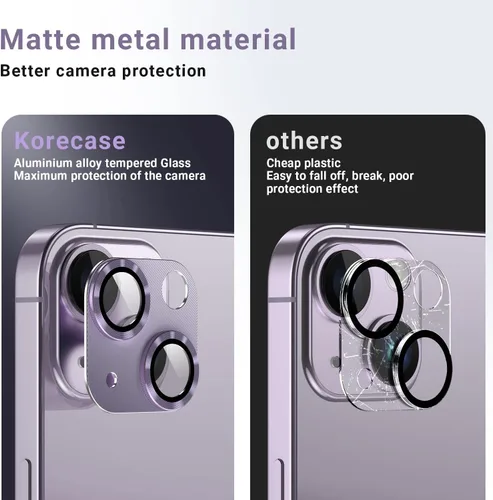 Miniatura 3 de Korecase Paquete de 2 protectores de cámara compatibles con iPhone 14/iPhone 14 Plus, vidrio templado 9H, antiarañazos, polvo, fuerte adherencia