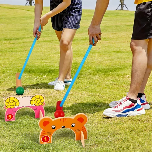 Miniatura 2 de Toyvian Juego de croquet para niños con mazos de madera de croquet, juego familiar clásico para césped, patio trasero, parque y más