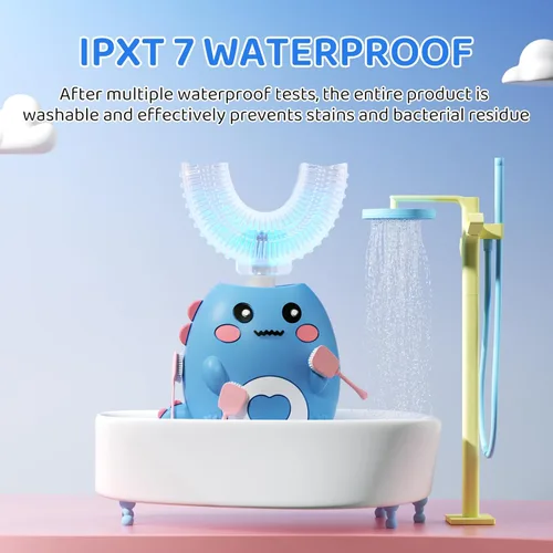 Miniatura 5 de Cepillo de dientes eléctrico en forma de U para niños, con 3 modos de limpieza, con 4 cabezales de cepillo, cepillo de dientes automático sónico
