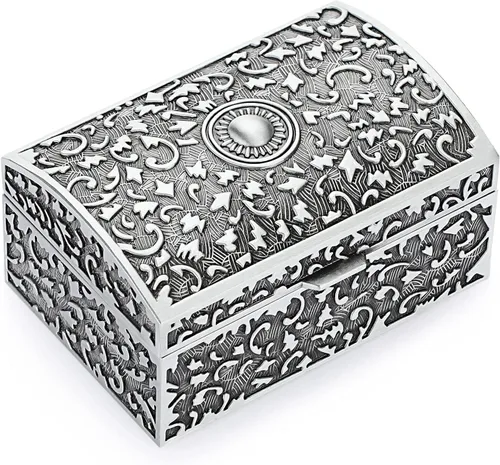Hipiwe Joyero de metal vintage, caja de almacenamiento pequeña para baratijas, caja de tesoro, soporte para anillos, collar, aretes, organizador de