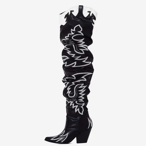 Miniatura 2 de Cape Robbin - Botas vaqueras para mujer Kelsey-21 botas vaqueras occidentales sobre la rodilla con tacones gruesos en bloque botas de vestir de moda