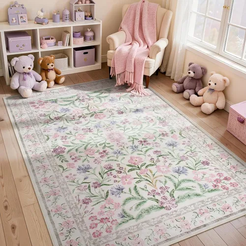 Miniatura 37 de Lahome - Alfombra redonda bóhema de color rosa claro de 4 pies, alfombras pequeñas circulares lavables para dormitorio de niños, alfombra circular