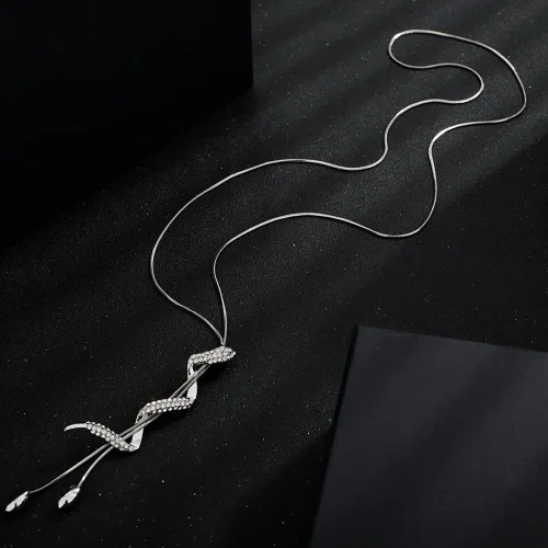 Miniatura 4 de Wiwpar Collar largo con colgante de perla de serpiente para mujer, suéter de diamantes de imitación de cristal, collar de cadena larga, ajustable