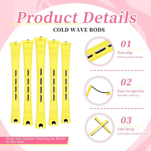 Miniatura 4 de Tigeen 200 varillas permanentes para cabello natural, rodillos de plástico para el cabello, pequeños rizadores sin calor, barra de onda fría