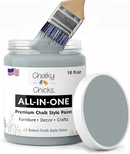 Miniatura 134 de Chalky Chicks - Pintura mate a la tiza, no requiere lijado, 4 onzas líquidas, color gris oscuro (Gun Metal Gray), para muebles, pintura sin Gris