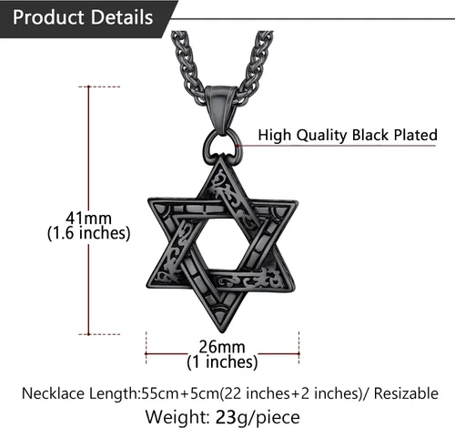 Miniatura 132 de U7 - Collar con Estrella de David para hombres y mujeres, dije hexagonal de acero inoxidable con cruz/piedra de rubí/collares clásicos judíos