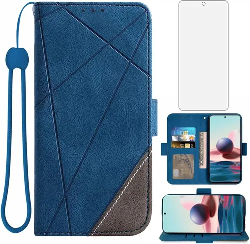Asuwish Compatible con Xiaomi Redmi Note 10/10S 4G Funda tipo cartera y protector de pantalla de vidrio templado, cubierta abatible, soporte para