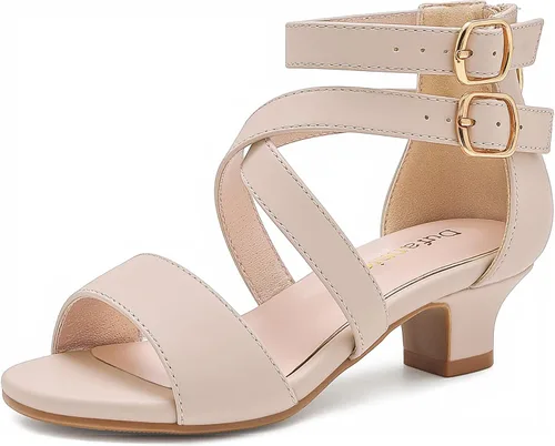 Dufannie Zapatos de tacón alto para niñas de flores, zapatos de vestir con purpurina