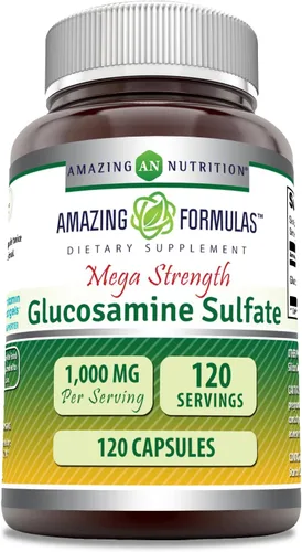 Amazing Formulas Suplemento de sulfato de glucosamina de 1000 mg | Sin OMG | Sin gluten | Fabricado en Estados Unidos (sin sabor)