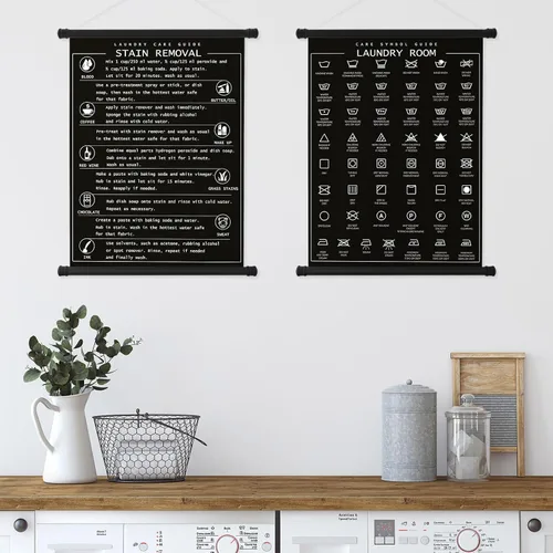 Miniatura 5 de Gersoniel 2 piezas de decoración para cuarto de lavandería, símbolos de arte de pared colgante, guía de símbolos, decoración de pared, letrero
