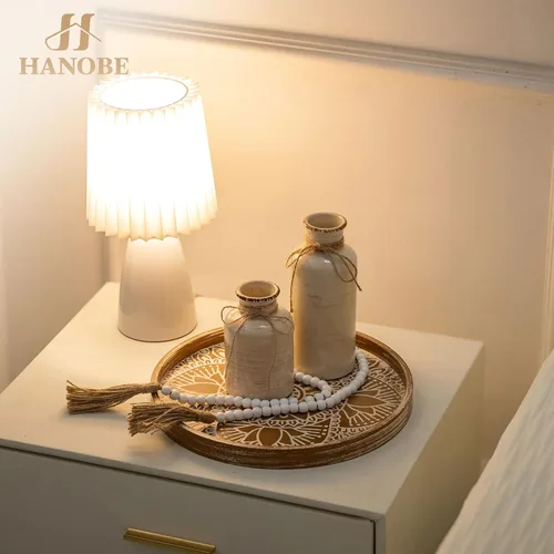 Miniatura 4 de Hanobe Bandeja decorativa redonda para mesa: bandejas de mesa de café boho para decoración del hogar – Medio siglo Farmhouse Circle Wood Serving