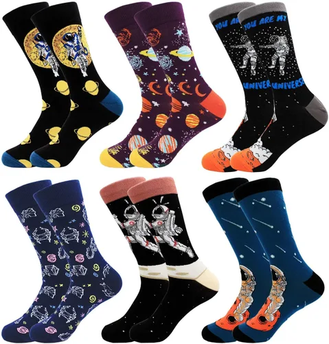 Brandless Calcetines divertidos y novedosos para hombre (6 pares) Astronauta Space Funky Colorido Casual Dress Socks, Multicolorido