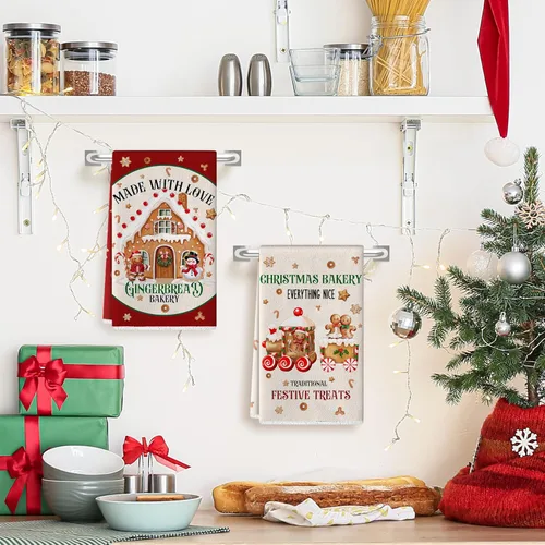 Miniatura 6 de TREWAVE Juego de 6 paños de cocina de Navidad de 18 x 27 pulgadas, toallas de mano de hombre de jengibre, paños de té de vacaciones de invierno