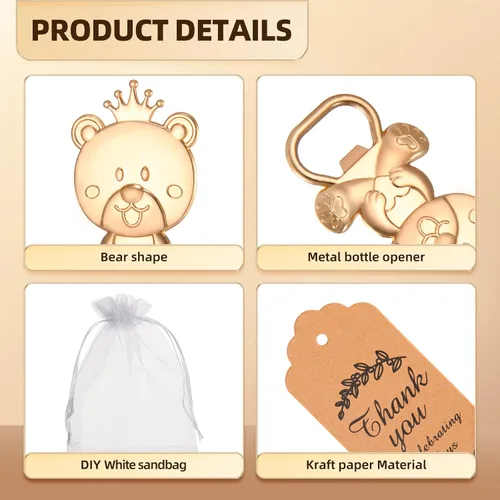 Miniatura 2 de 24 regalos de baby shower para invitados, abrebiberones, regalos de devolución de fiestas o recuerdos con etiquetas de regalo y bolsas blancas