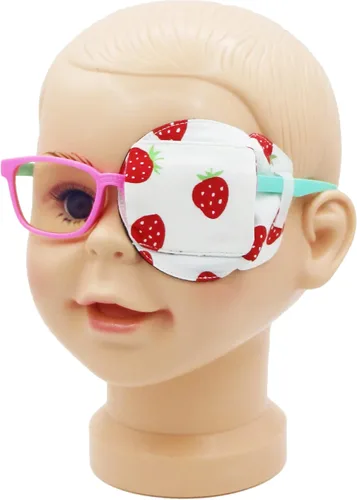 Astropic Parche para ojos de algodón y seda 3D para niños, parche de ojos para niñas para gafas | Parche médico para niños con ojo perezoso (fresa,