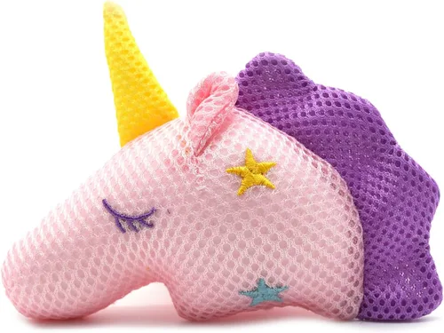Miniatura 10 de Pelotas de baño con diseño de unicornio para niños y niñas, de malla, puf, esponja de baño exfoliante, limpiador corporal, accesorios de baño