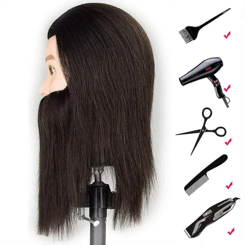 Miniatura 9 de ISHOT - Cabeza de maniquí masculino, cabeza de muñeca de 12 pulgadas, cabeza de entrenamiento, con cabello humano 100% real para peluqueros