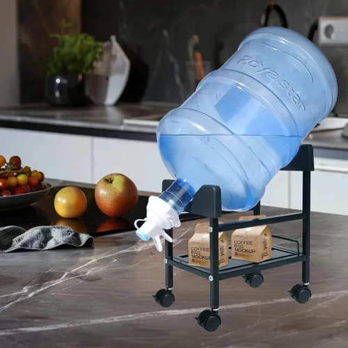 Miniatura 7 de Dispensador de jarra de agua de 5 galones con rueda, negro, FZ241125, metal y plástico, dispensador de agua, dispensador de bebidas por gravedad