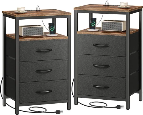 Miniatura 33 de Huuger Cómoda blanca con 5 cajones y estación de carga, cómoda alta para dormitorio, mesita de noche alta con acabado de piel sintética, estante